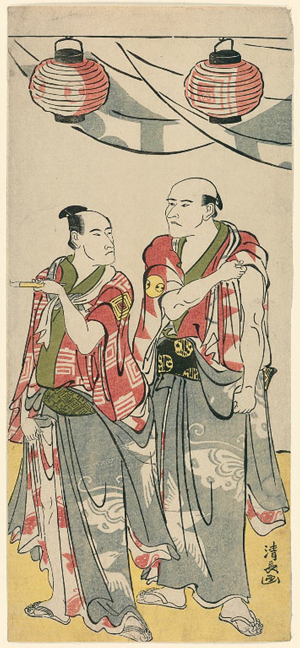 Skuespillerne Arashi Ryuzo II og Ichikawa Komazo III, fra en pentatykk med elleve skuespillere som feirer festivalen for Soga-brødrenes helligdom av Torii Kiyonaga