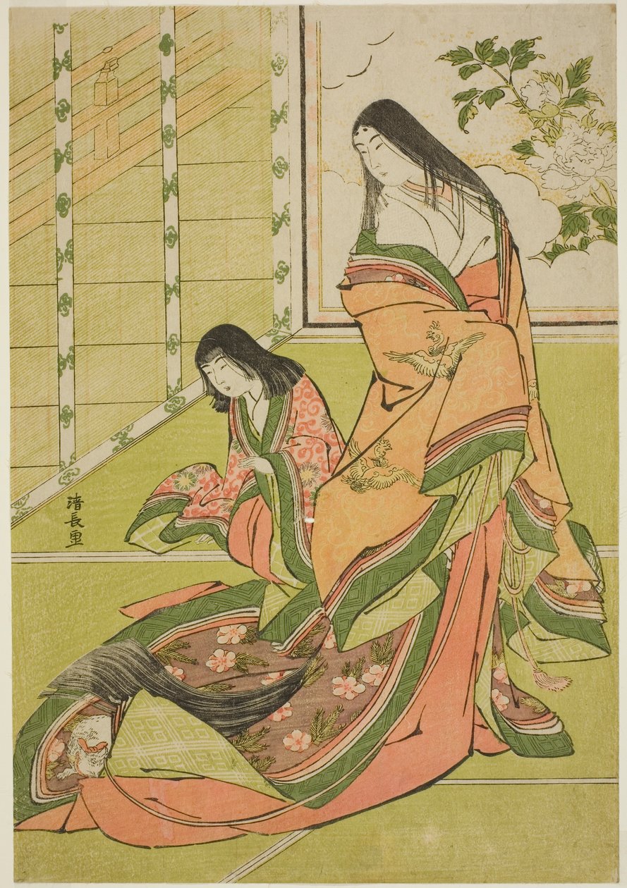 Den tredje prinsessen og kattungen hennes, fra en serie hoffdamer uten tittel av Torii Kiyonaga