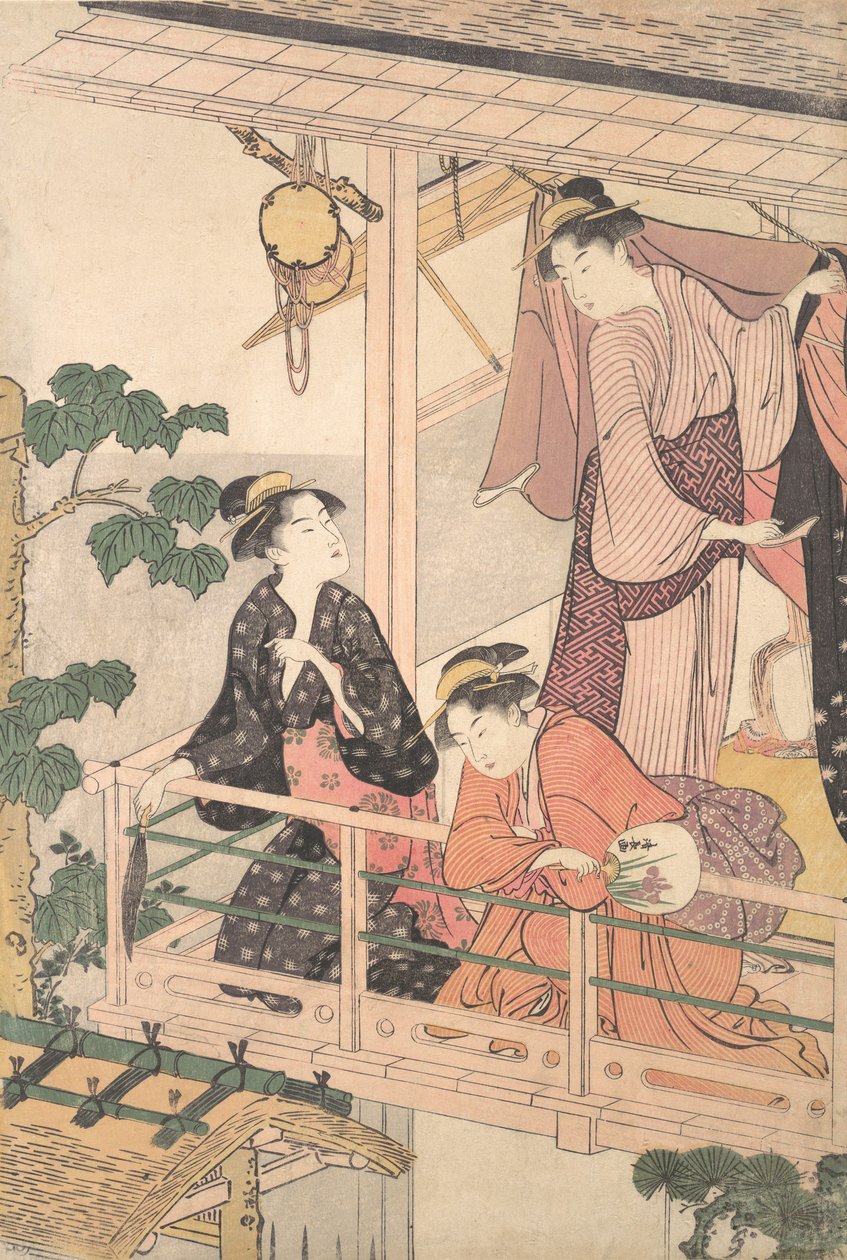 Tre kvinner på en balkong, ca. 1786. av Torii Kiyonaga