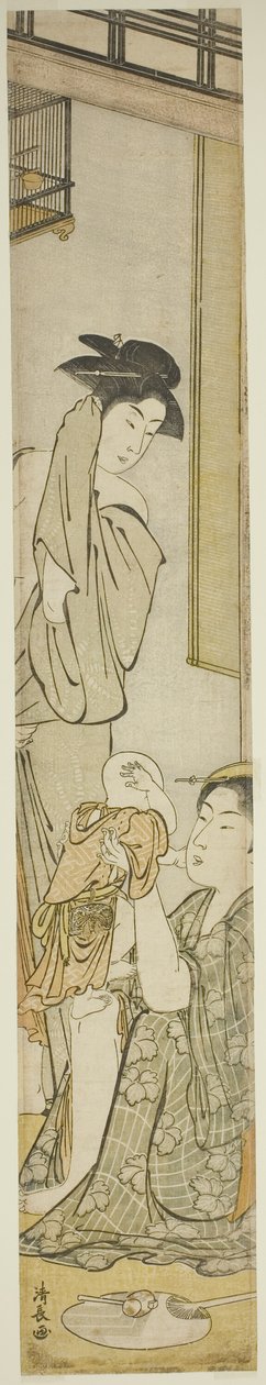 To kvinner og et barn etter et bad av Torii Kiyonaga