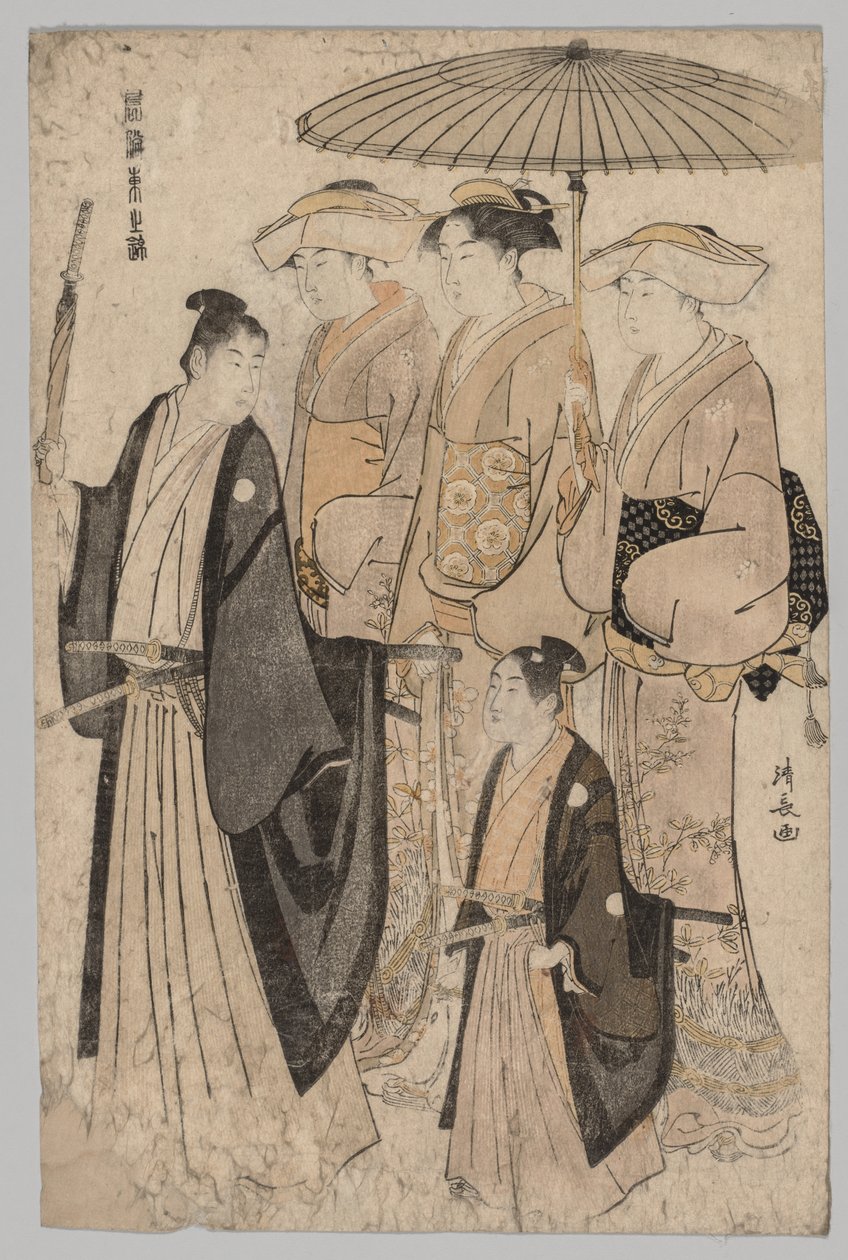 Kvinne fra Yoshiwara og ledsagere, 1752-1815. av Torii Kiyonaga
