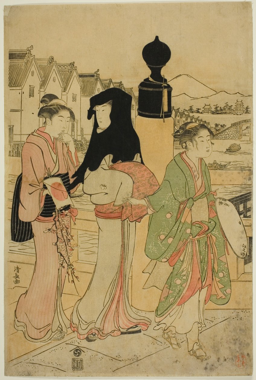 Kvinner krysser Nihonbashi-broen av Torii Kiyonaga