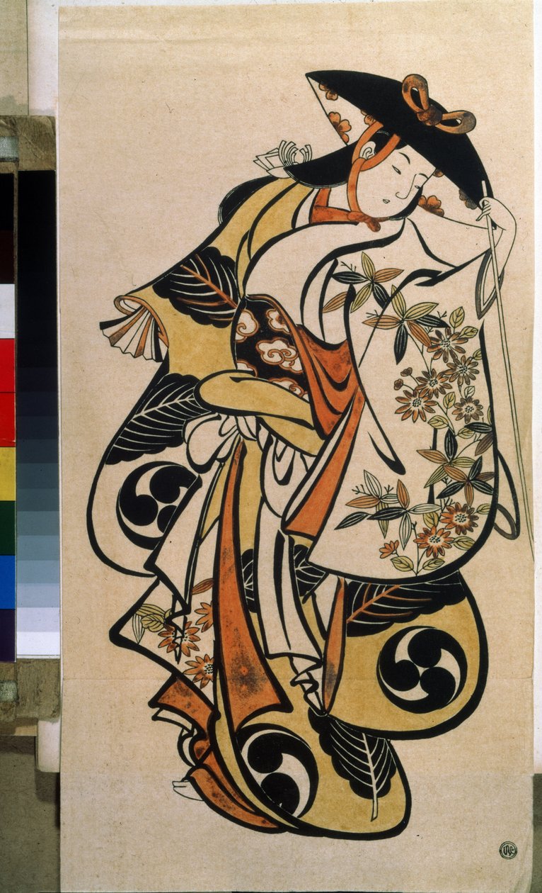 Mannlig skuespiller som spiller kvinnen. Trykk av Torii Kiyonobu den eldste (1664-1729) av Torii Kiyonobu I