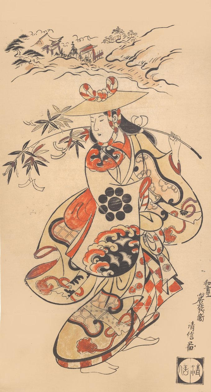 Skuespiller Sawamura Kodenji som kvinne på tidspunktet for Tanabata-festivalen, 1698. av Torii Kiyonobu I