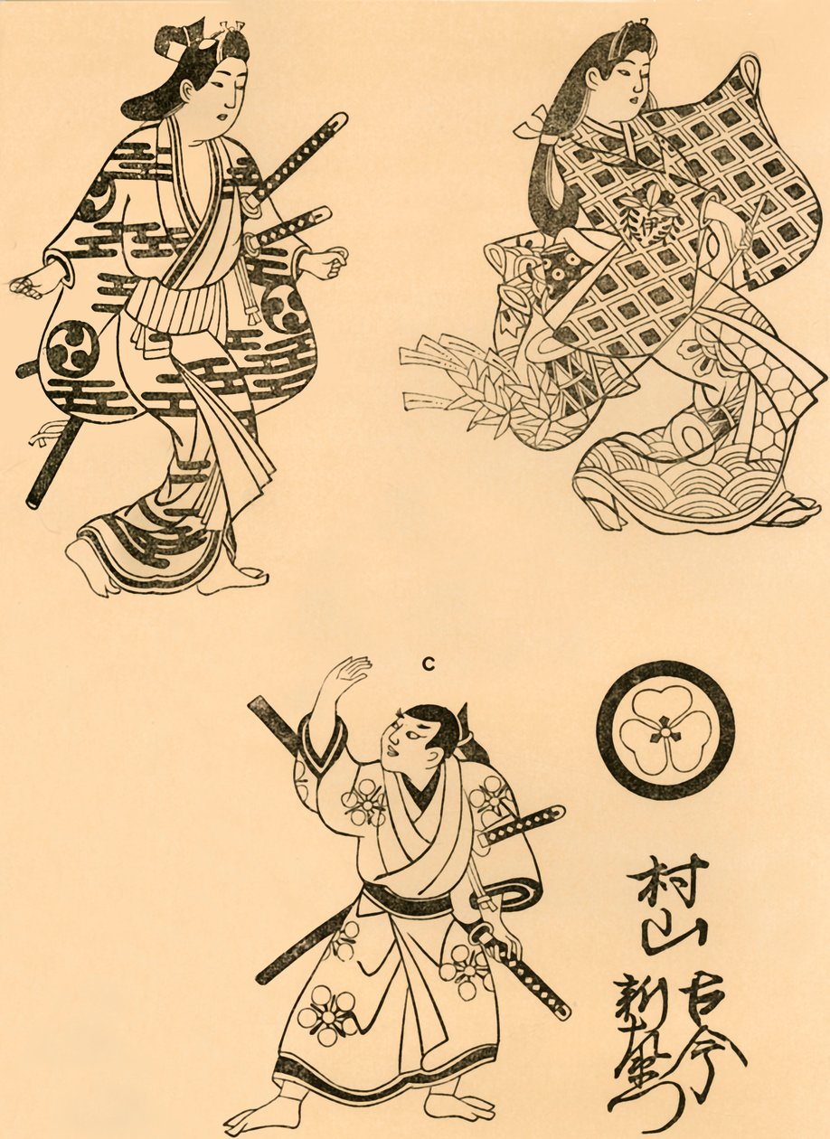 Tre figurer, 1693, 1924. av Torii Kiyonobu I