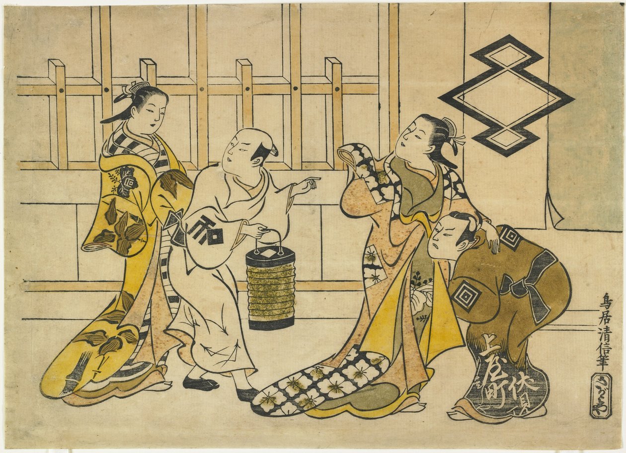 Ichikawa Danjuro II, Fujimura Handayu II, Katsuyama Matagoro und Sanogawa Mangiku, 1719 von Torii Kiyonobu I Torii Kiyonobu I