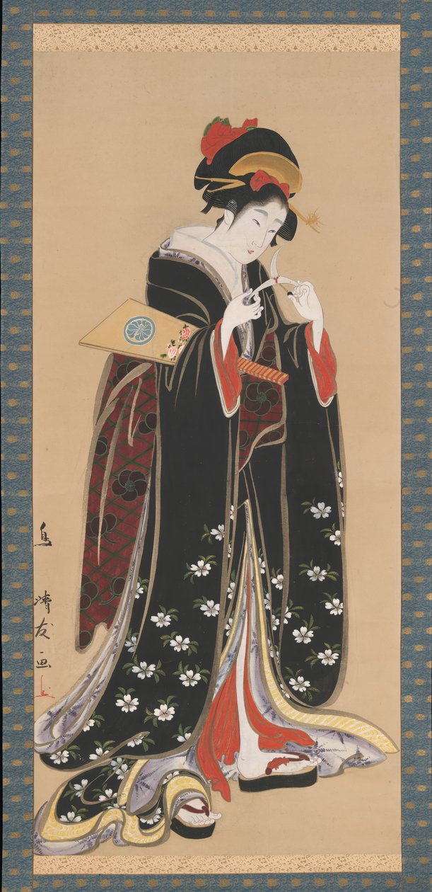 Kvinne med Battledore og Shuttlecock, 1815-20. av Torii Kiyotomo