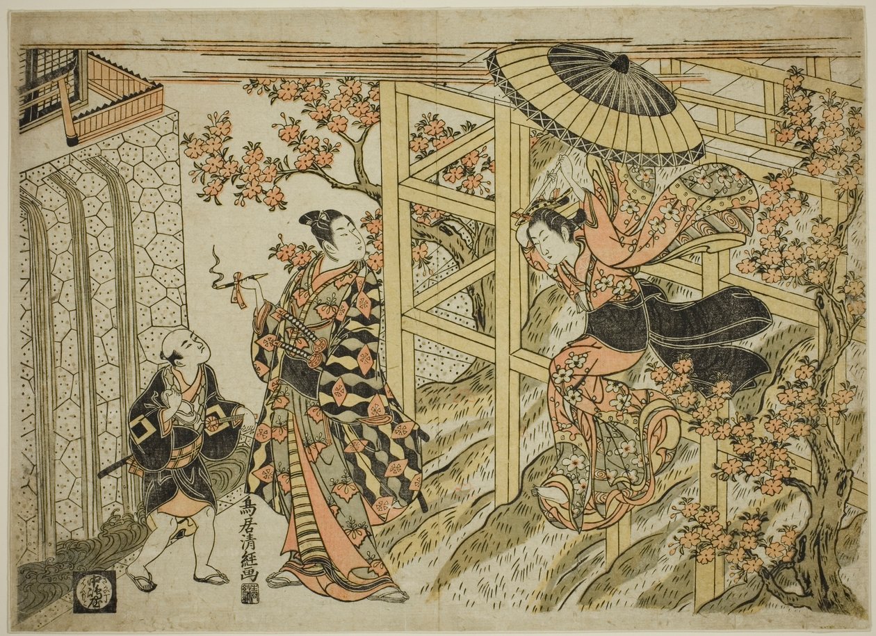 Jente som hopper fra Kiyomizu-tempelet av Torii Kiyotsune