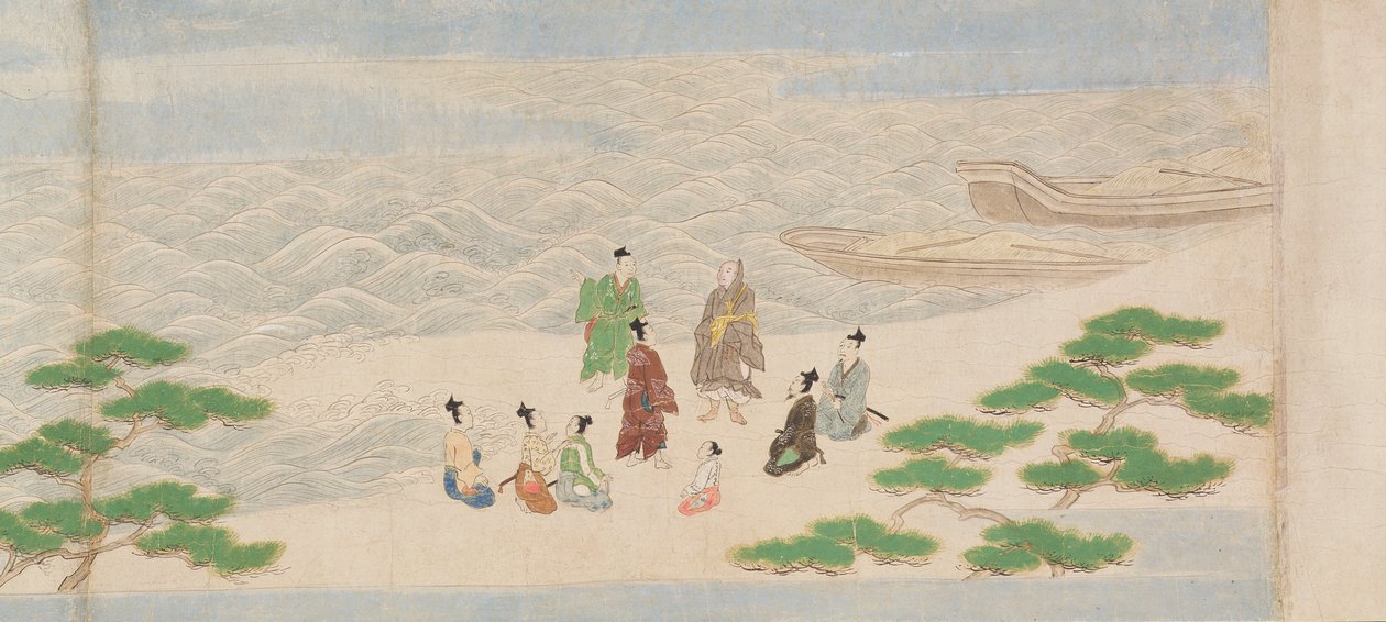 Illustrasjon fra grunnleggelsen av det buddhistiske tempelet, Tsukiminedera, Muromachi-perioden, 1495 (blekk, farge og gull på papir) av Mitsuyoshi Tosa