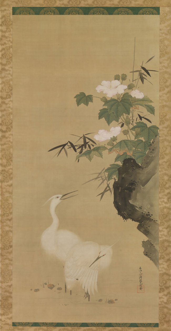 Egrets and Cotton Roses, midten til slutten av 1600-tallet. av Tosa Mitsuoki