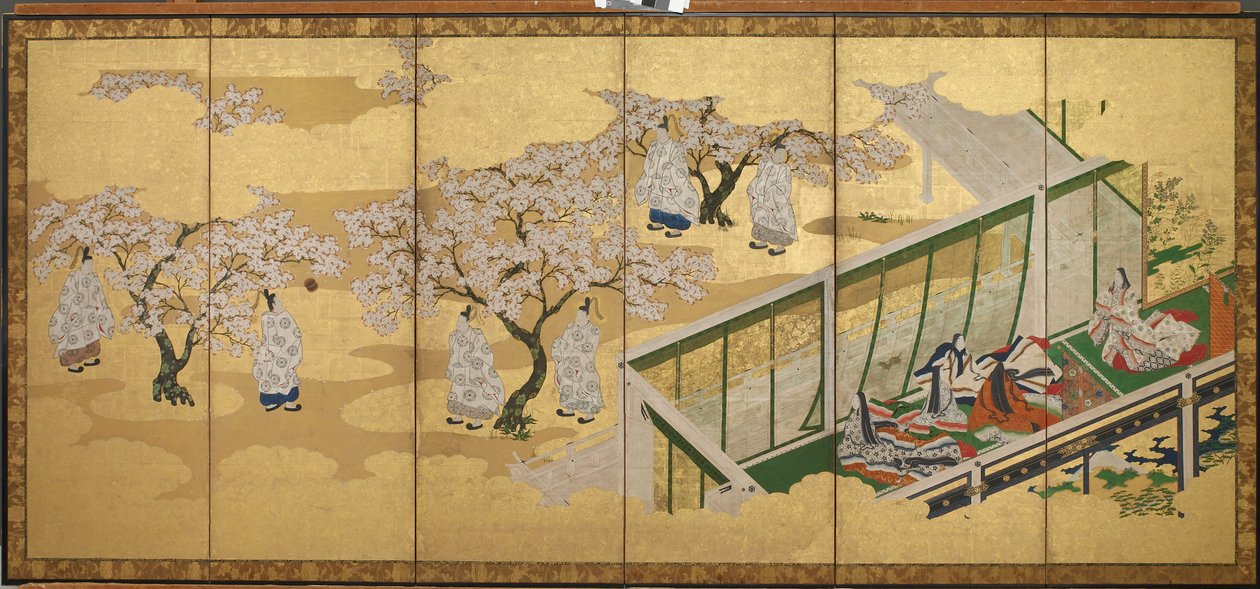 <em>Fortellingen om Genji</em>, kapittel 34; Kashiwagi får øye på den tredje prinsessen av Tosa Mitsuoki