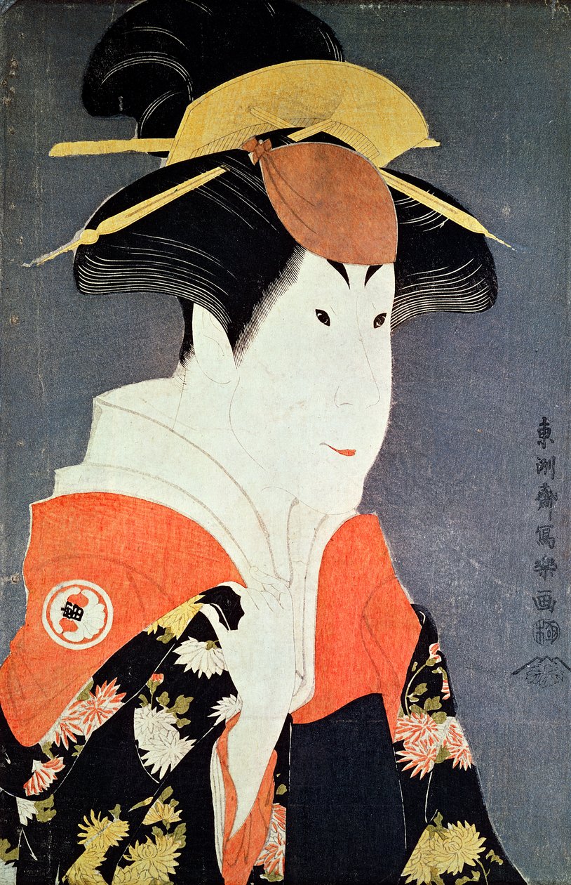 Hode og skuldre til kabuki-skuespilleren Segawa Tomisaburo II som Yadorigi, kone til Ogishi Kurando), utgitt i 1794 (farget treblokktrykk) av Toshusai Sharaku