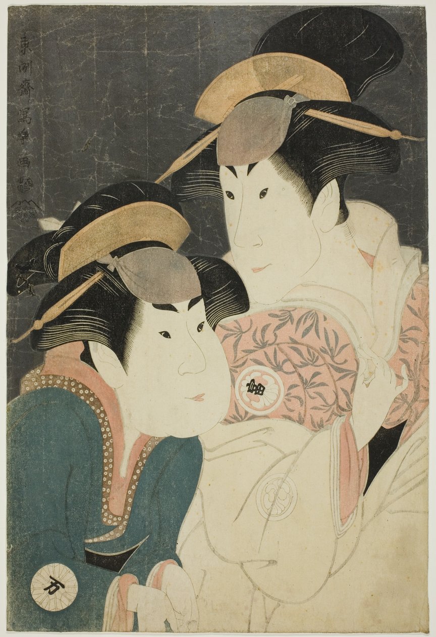 Skuespillerne Segawa Tomisaburo II (R) som Yadorigi, kona til Ogishi Kurando, og Nakamura Manyo (L) som tjeneren Wakakusa av Toshusai Sharaku