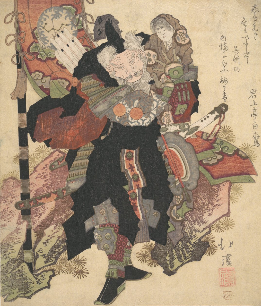 Kinesisk kriger som bærer et barn på skuldrene, ca. 1825. av Totoya Hokkei