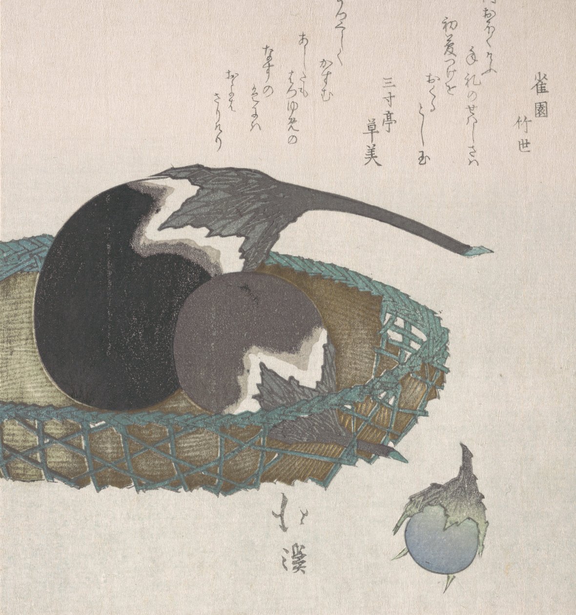 Auberginer i en kurv, 1800-tallet. av Totoya Hokkei