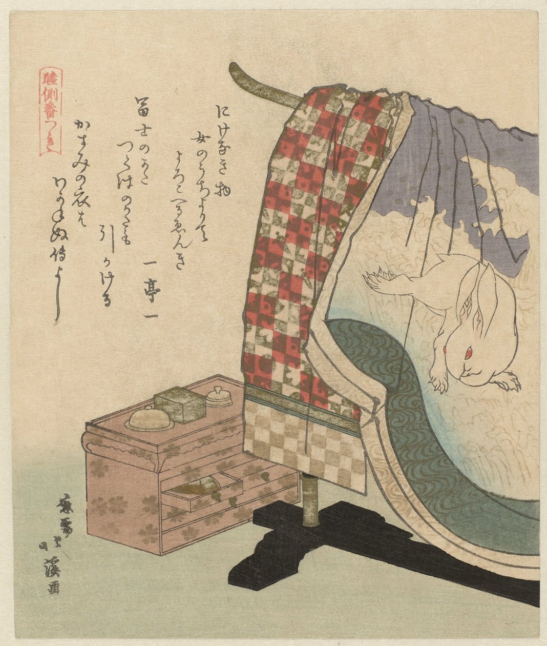 Kimono med kanin Puteboken (serietittel) Makura no soshi (serietittel på objekt) av Totoya Hokkei