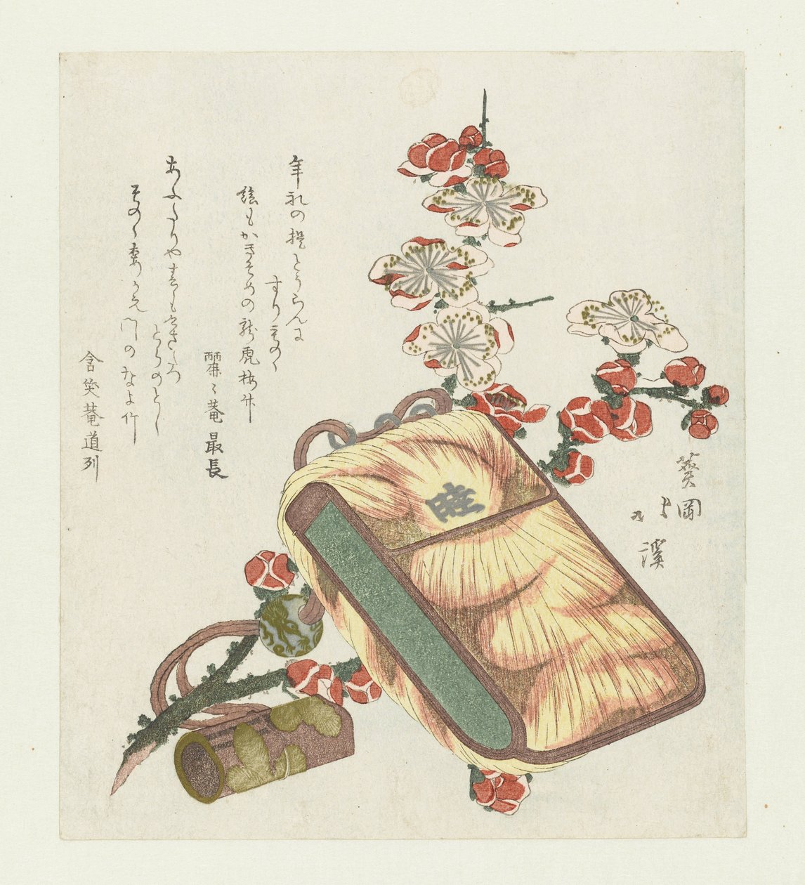 Tobakkspose med belteknute og plommeblomst av Totoya Hokkei