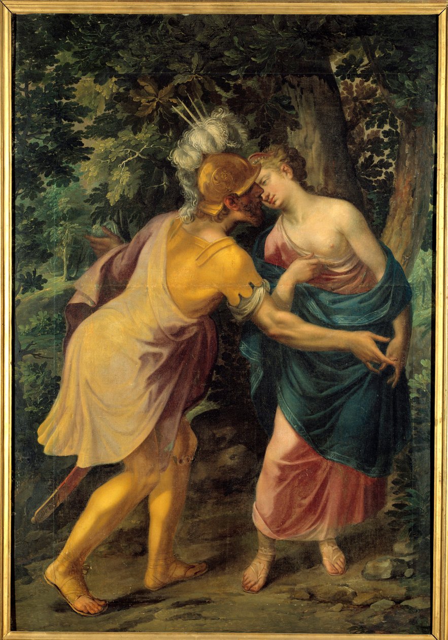 Farvel fra en kriger til en dronning eller "Hyanthe (Hyante) hilst av Francus" eller "Tancrede og Herminie"" - Maleri av All Saints Dubreuil (1561-1602) av Toussaint Dubreuil