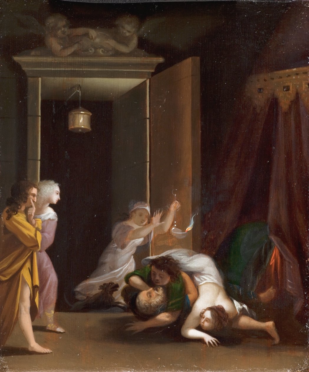 Paris og Helena overrasket av Menelaus av Toussaint Gelton