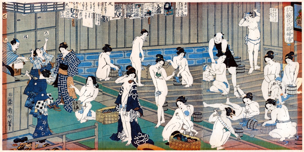 Badehusscene, et trykk av Toyohara Kunichika, 1800-tallet av Toyohara Kunichika