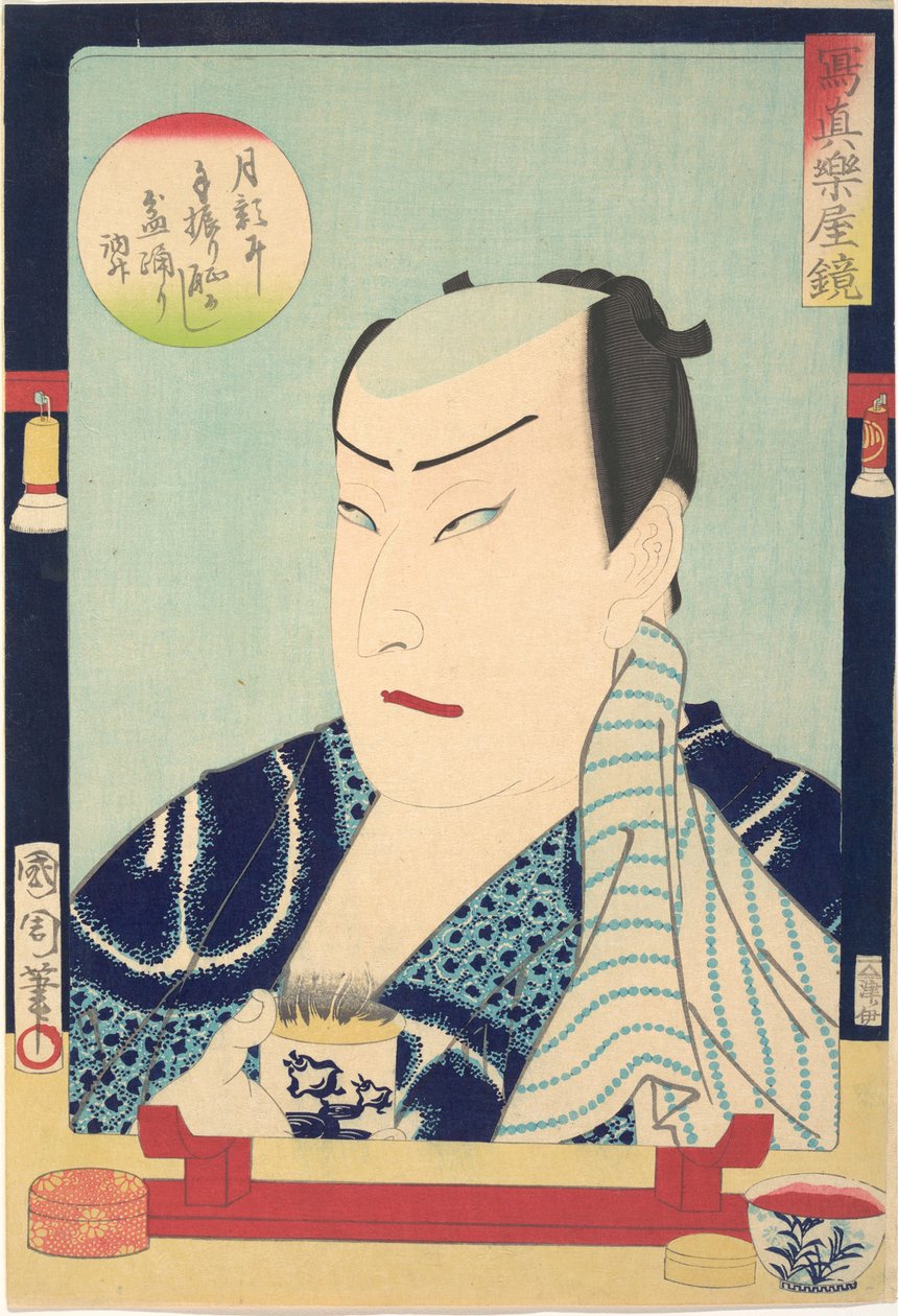 Sawamura Tosshō II (1838-86), fra serien Fotografienes speil bak scenen (Shashin gakuya kagami - Sawamura Tosshō nisei) av Toyohara Kunichika