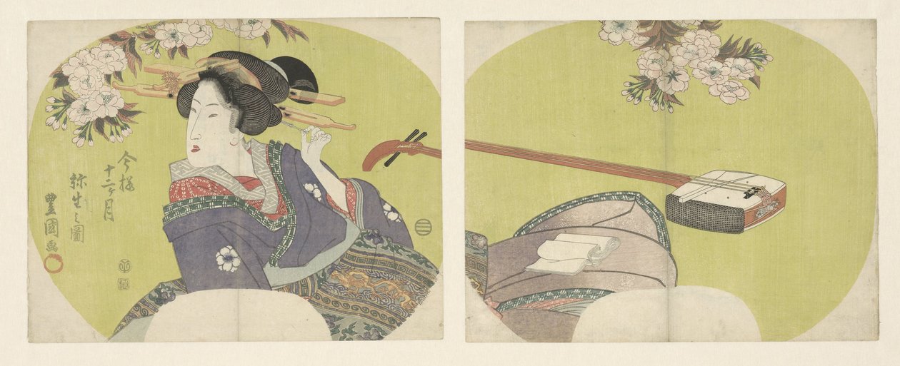 Courtesan og shamisen The Modern Twelve Months (serietittel) Imayo junikagetsu (serietittel på objekt) av Toyokuni (II) , Utagawa