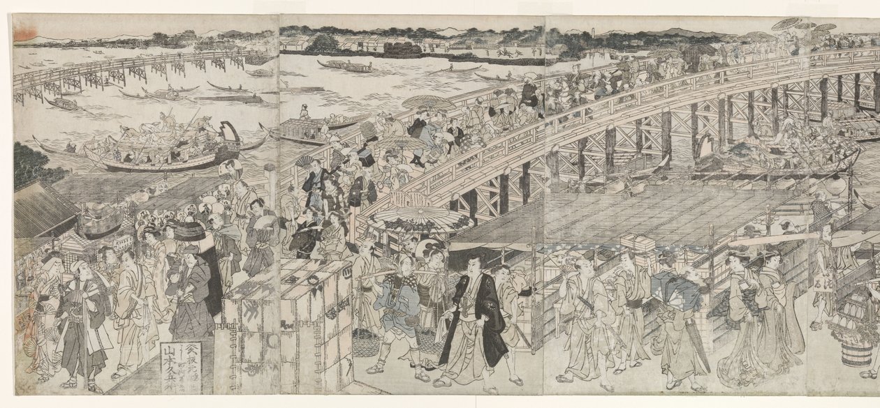 Utsikt: Nyter kveldsbrisen ved Ryogoku-broen av Toyokuni (II) , Utagawa