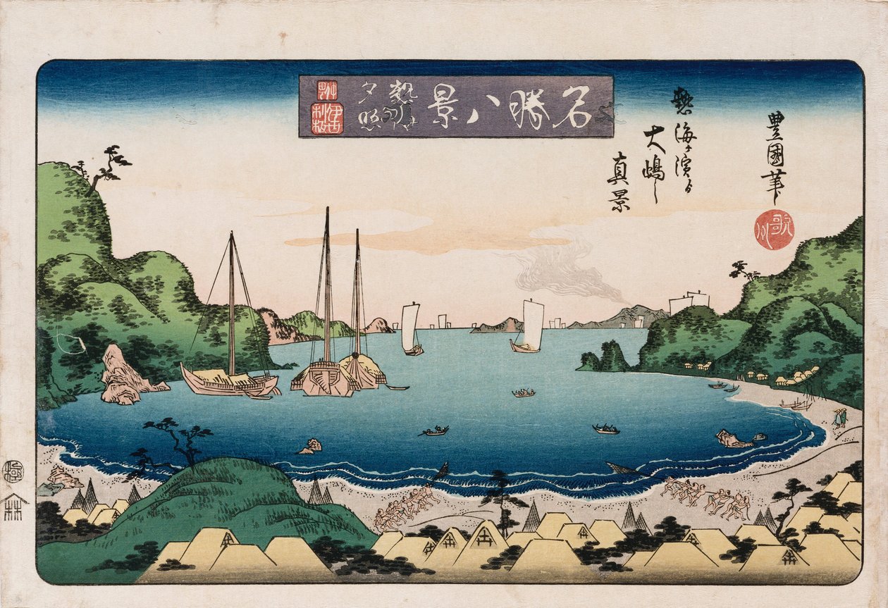Returning Ships, Kanazawa", fra serien "Åtte utsikt over kjente steder" av Toyokuni II