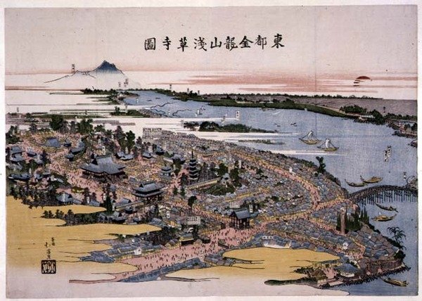Kinryuzan Senso-ji-tempelet i den østlige hovedstaden (Edo) ca. 1820 (treblokktrykk) av Toyota Hokkei