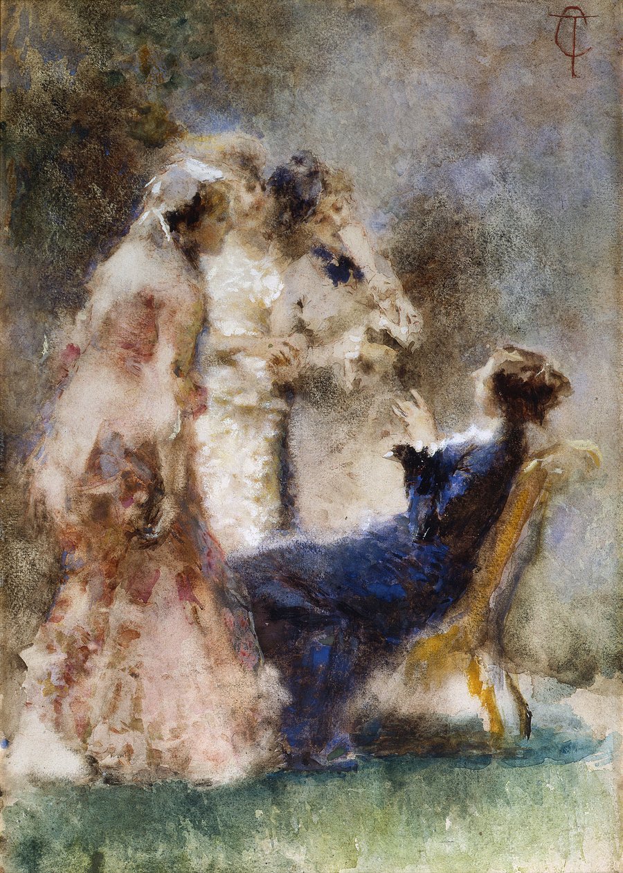 High Life (A Piquant Conversation) av Cremona, Tranquillo (1837–1878). Akvarell på papp, størrelse: 52x36,5 av Tranquillo Cremona