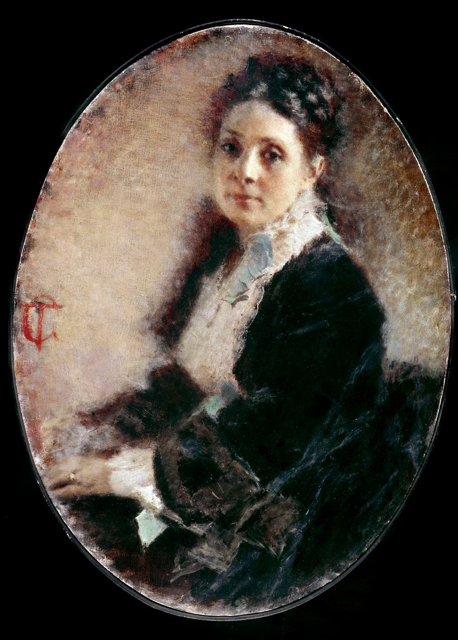 Portrett av Madame Deschamps. Maleri av Tranquillo Cremona (1837-1878) av Tranquillo Cremona