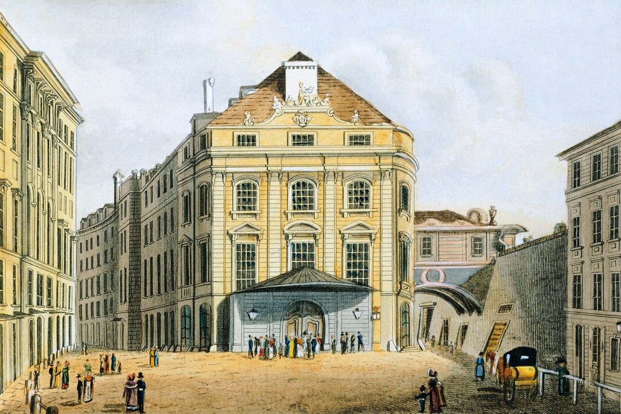 Østerrike, Wien, Kaiserliches og Koenigliches Hoftheater (keiserlige og kongelige teater) av Tranquillo Mollo, gravering av Tranquillo Mollo