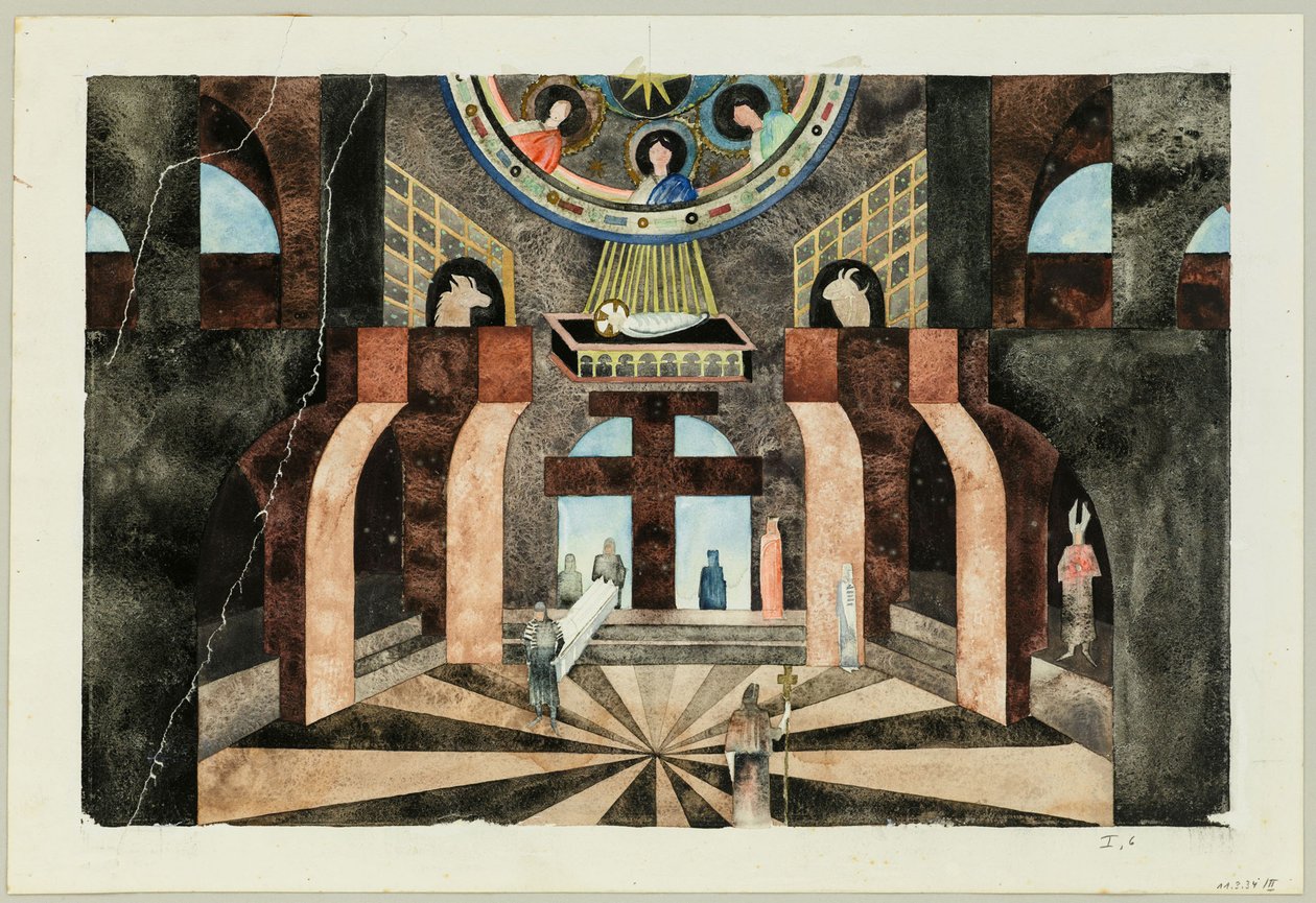 Scenedesign for Tragedy Die Nibelungen av Friedrich Hebbel, ca 1934. av Traugott Müller