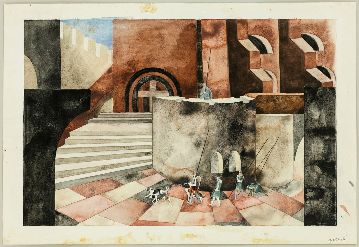 Scenedesign for Tragedy Die Nibelungen av Friedrich Hebbel, ca 1934. av Traugott Müller