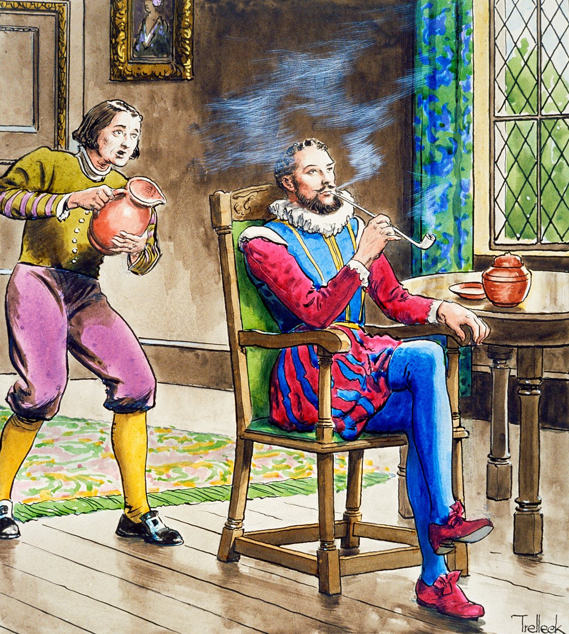 Sir Walter Raleigh røyker pipe, ca 1900 av Trelleek