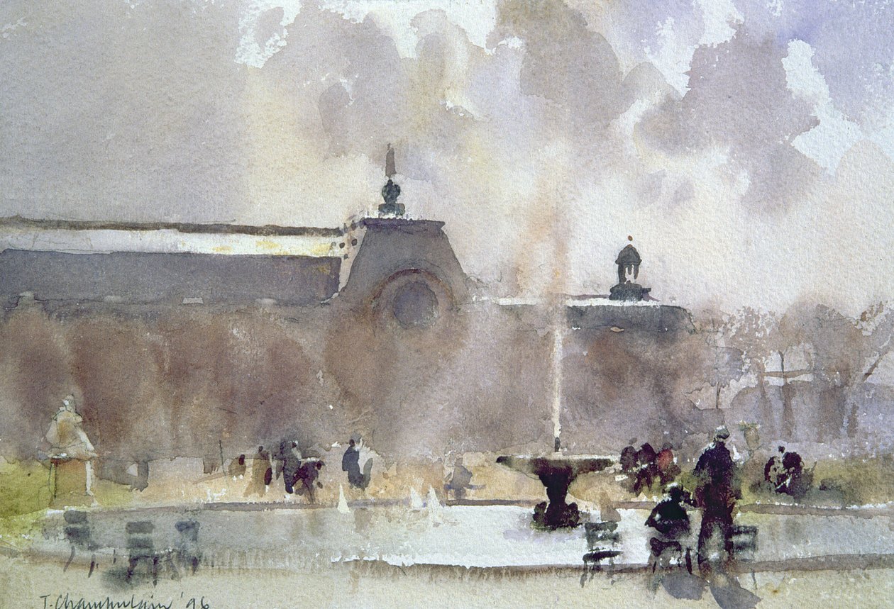 Breezy Day, Tuilleries Gardens, 1996 (wc på papir) av Trevor Chamberlain