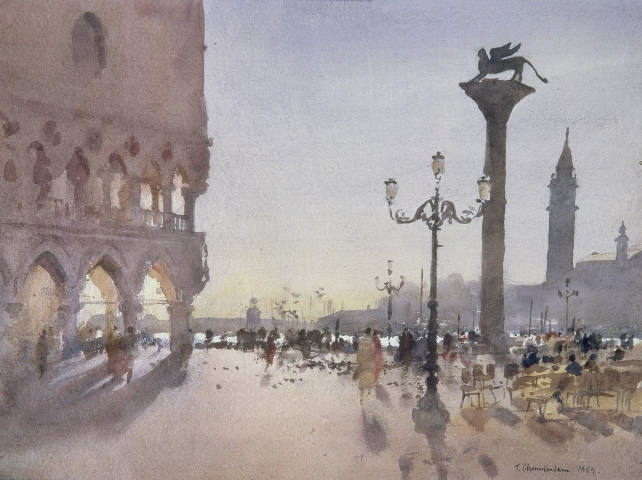 Early Morning, Piazzetta, Venezia, 1989 (wc på papir) av Trevor Chamberlain