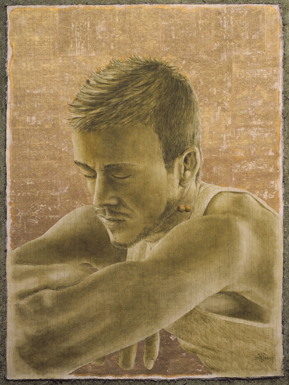 Beckham (f.1975) (olje og bladgull på sprukket gesso på lerret lagt om bord) av Trevor Neal