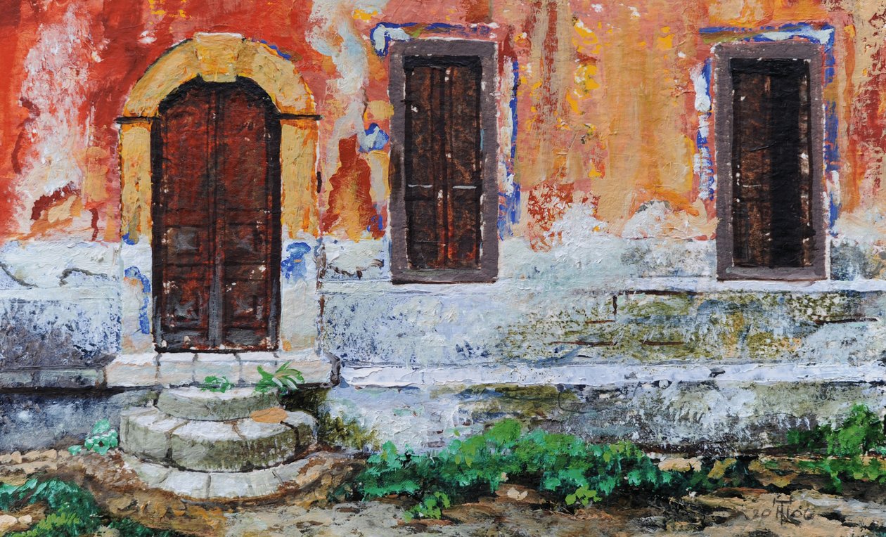 Doorway, Korfu, 2006 (olje på papir) av Trevor Neal