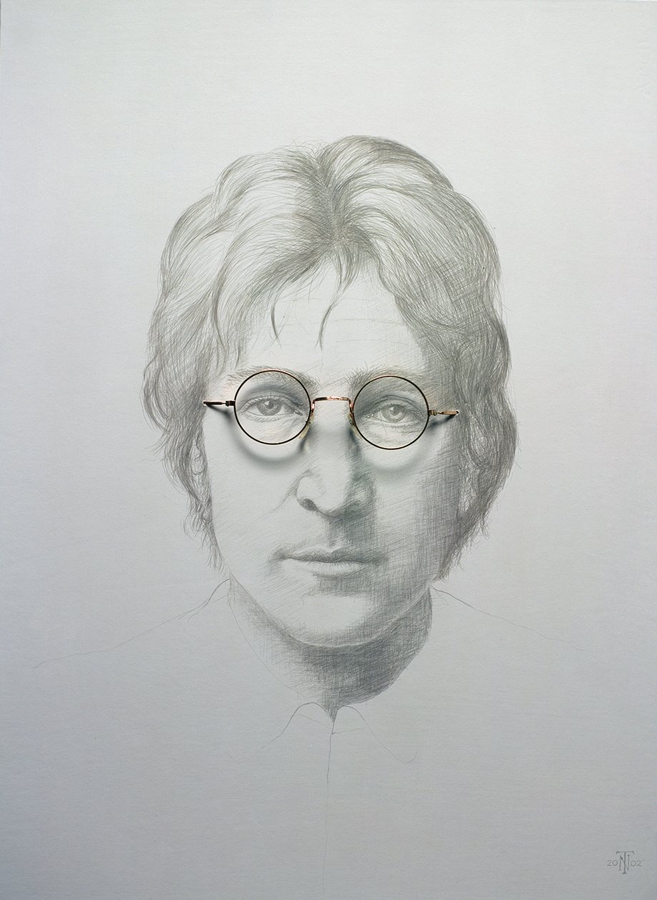 Lennon (1940-80) (sølvspiss og briller på kinesisk hvit på varmpresset papir lagt om bord) av Trevor Neal