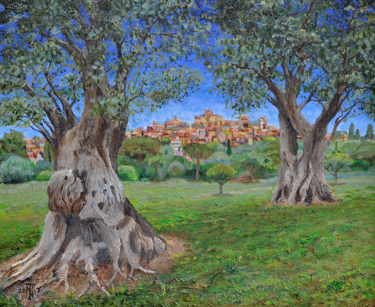 Utsikt over Cagnes Sur Mer fra Renoirs hage, 2017 av Trevor Neal