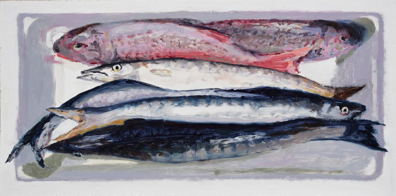 Fiskekasse 3 (Billingsgate, London), 2016 (olje på plate) av Trevor Burgess
