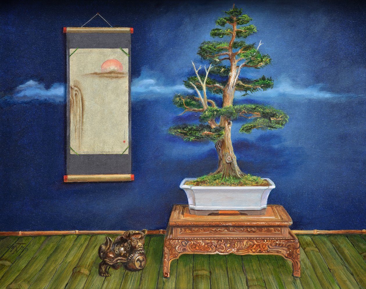 Bonsai, 2020 (olje på lerret) av Trevor Neal