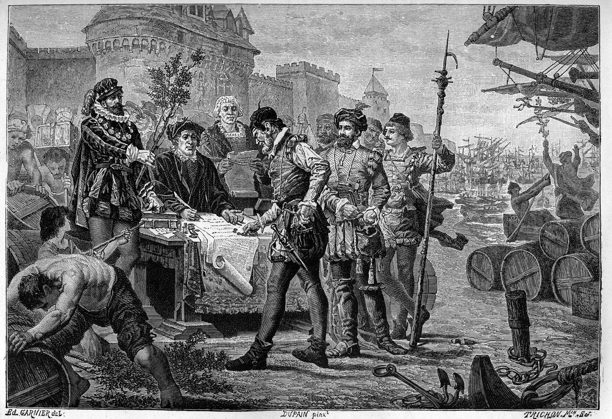 Frikjenning av den tidligere cypersloven i Bordeaux i 1453. Graveringer 1800-tallet etter tegningen av Garnier Trichon. av Trichon (after)