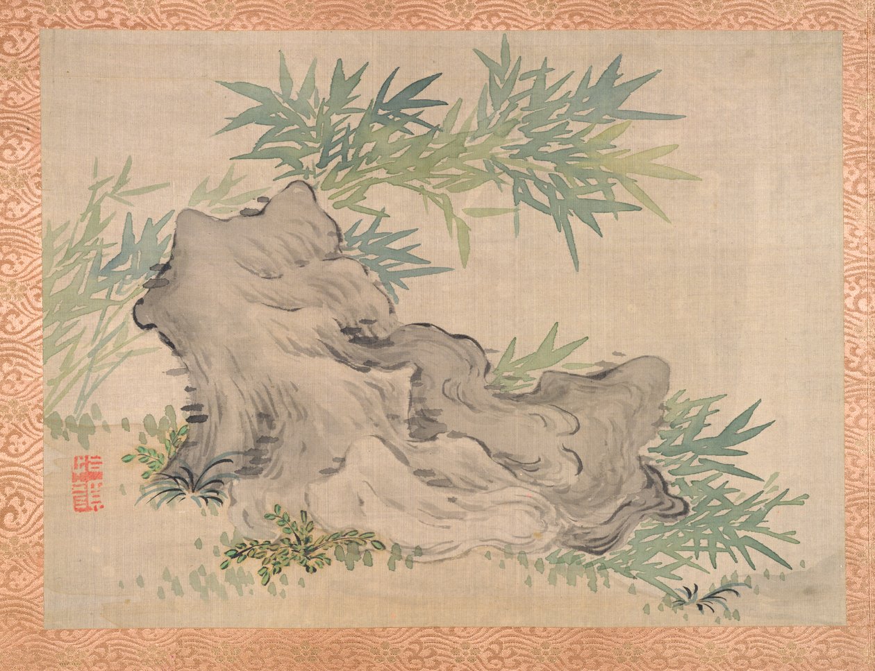 Bamboo and Rocks, 1851 (akvarell på silke) av Tsubaki Chinzan
