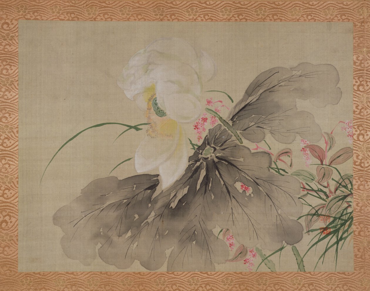Peontre og japansk krabbeepletre med blomst, 1851 (akvarell på silke) av Tsubaki Chinzan