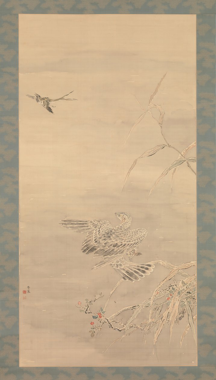 Hawk Grasping a Small Bird, 1800-tallet. av Tsubaki Chinzan