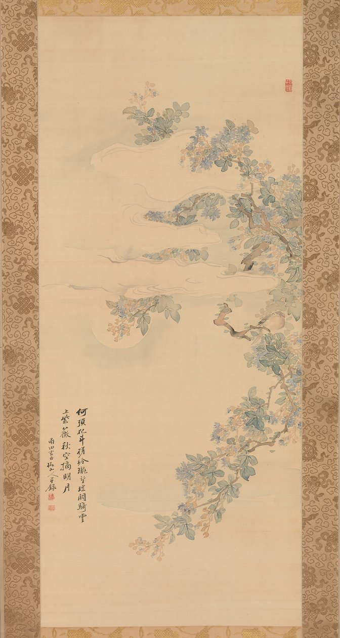 Liten fugl på en Crepe Myrtle Branch, 1800-tallet. av Tsubaki Chinzan