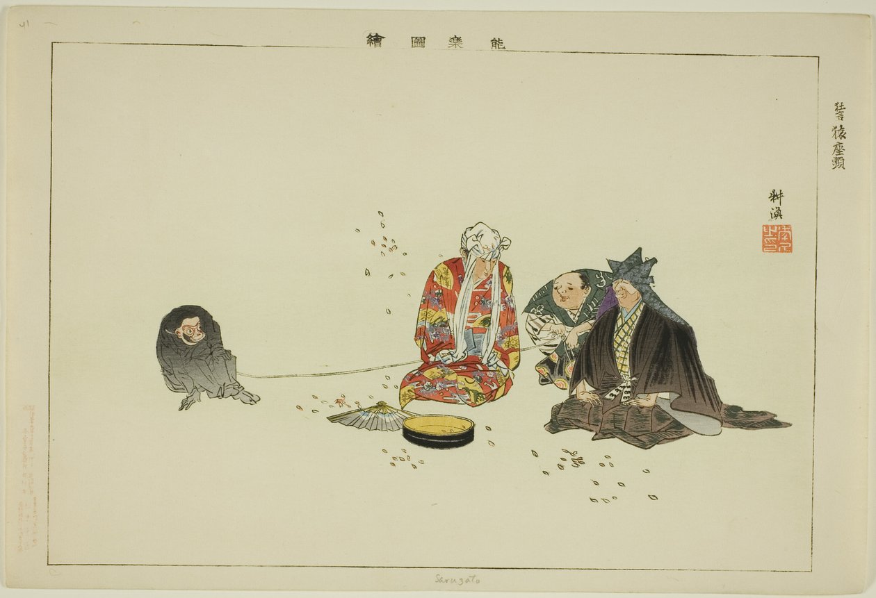 Sarusato, fra serien "Pictures of No Performances (Nogaku Zue)" av Tsukioka Kogyo