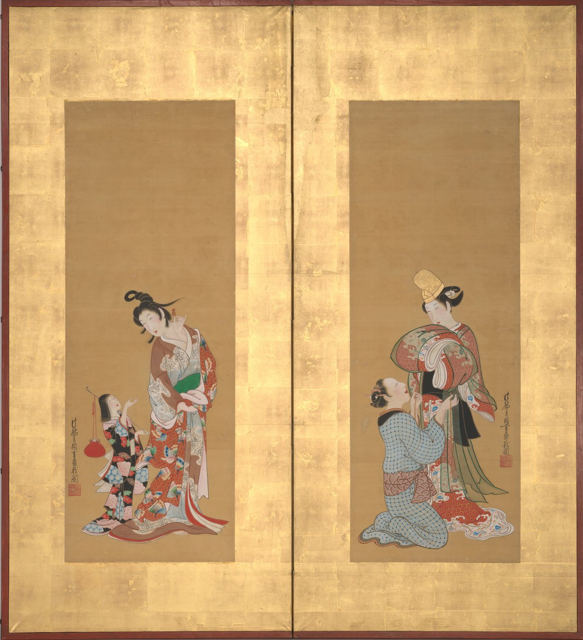 Shirabyoshi-danser og kvinnelig tjener, kurtisan og jentebetjent, midten av 1700-tallet. av Tsukioka Masanobu